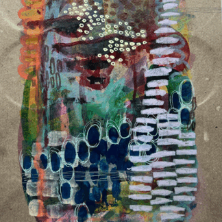 colorful mixed media artwork on upcycled cardboard titled Cat Hair