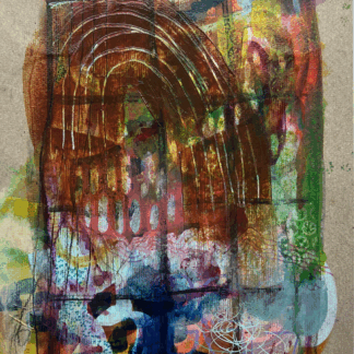 colorful mixed media artwork on upcycled cardboard titled I know