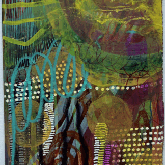 colorful mixed media artwork on a vintage book cover titled Wake Up Early