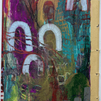 colorful mixed media artwork on a vintage book cover titled Don't Forget to Live