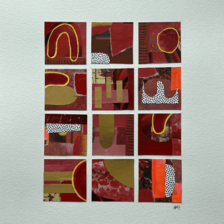 9 2x2 collage tiles mounted on an 11x17 paper titled Imagination Machine