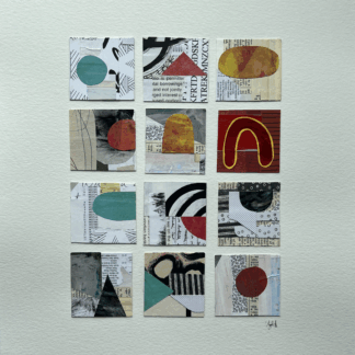 9 2x2 collage tiles mounted on an 11x17 paper titled Draw the Rainbow Anyway