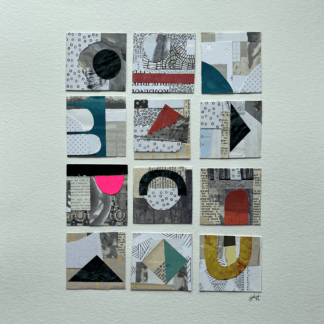 9 2x2 collage tiles mounted on an 11x17 paper titled Inside and Outside