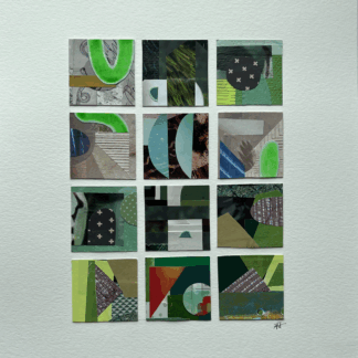 9 2x2 collage tiles mounted on an 11x17 paper titled Upside Down