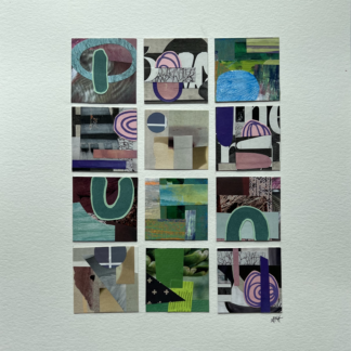 9 2x2 collage tiles mounted on an 11x17 paper titled Lost Winds